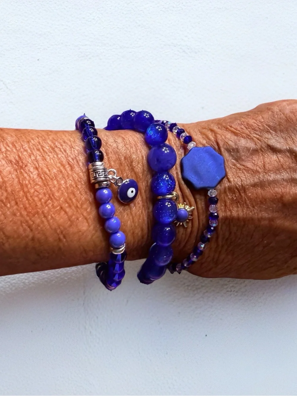 Hand Crafted Cobalt Blue Beaded Bracelet Stack for Women